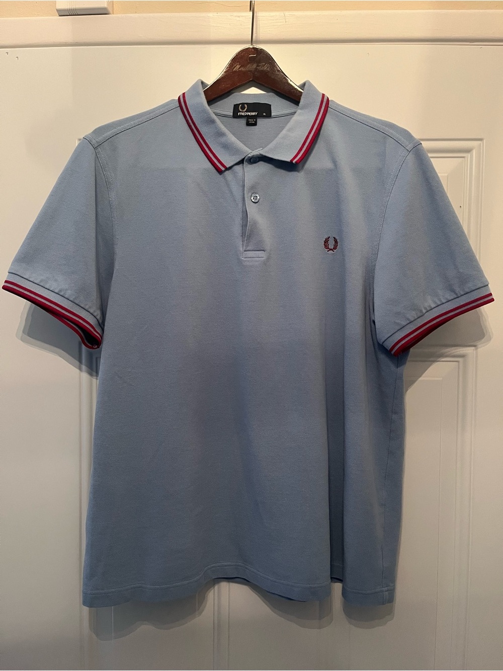 Fred Perry Men’s Light Blue Polo with Red Twin Tipping